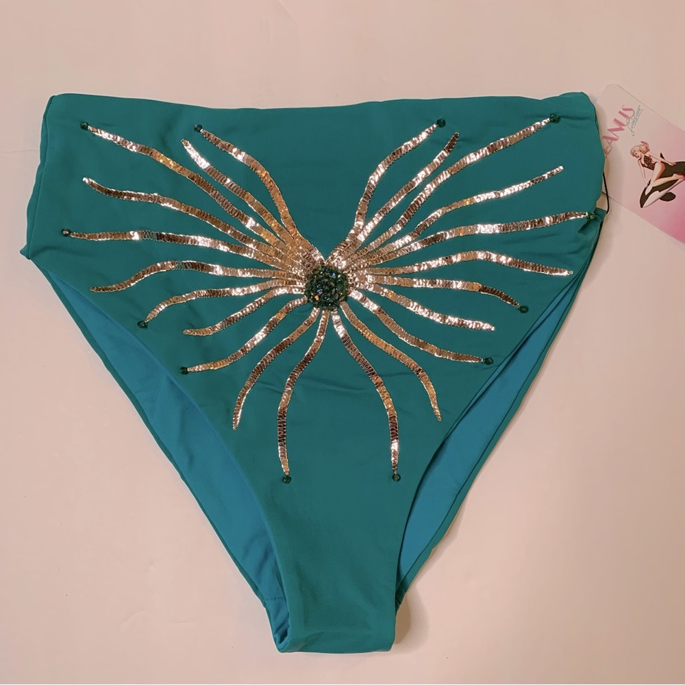 Oceanus Forest Green Ursula High Waisted Swim Bottoms Small